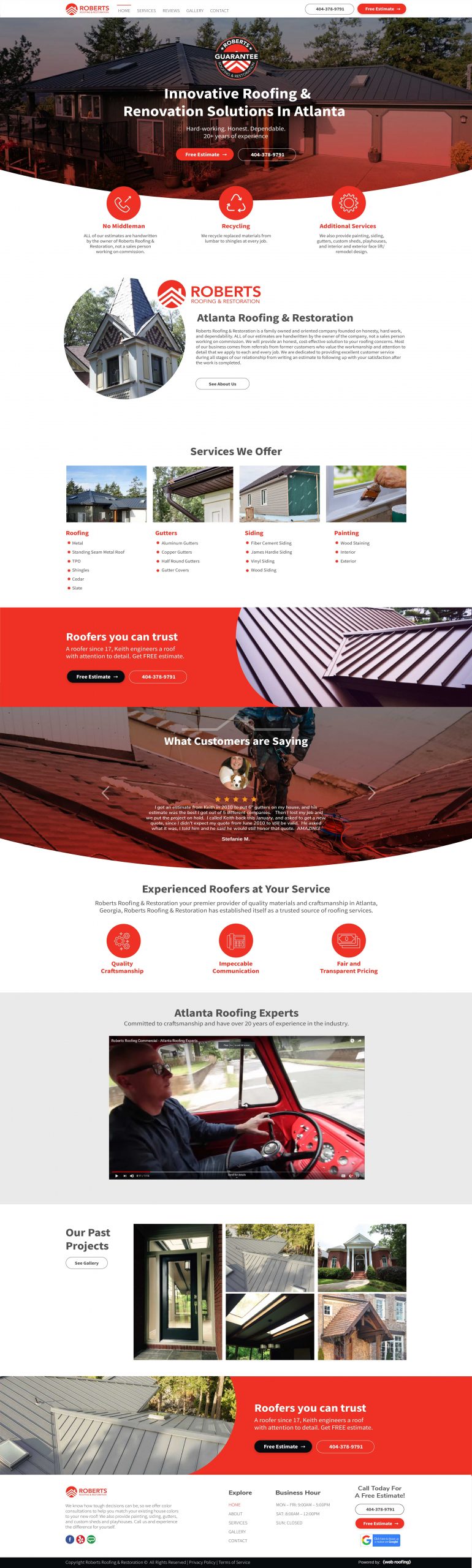 Website for roofing & construction company